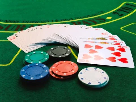 Chips and Playing Cards Stock Photos