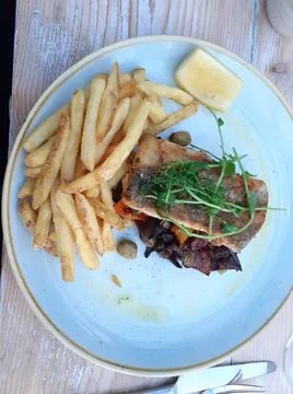 Chips and steak Stock Photos