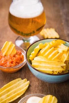 Chips with beer Stock Photos