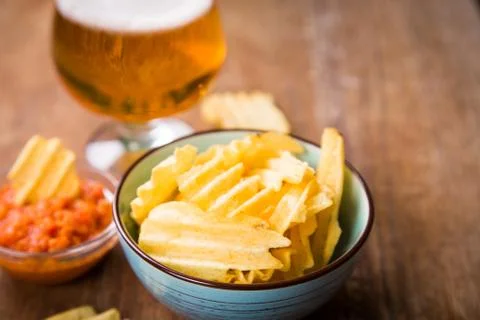 Chips with beer Stock Photos