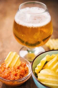 Chips with beer Stock Photos