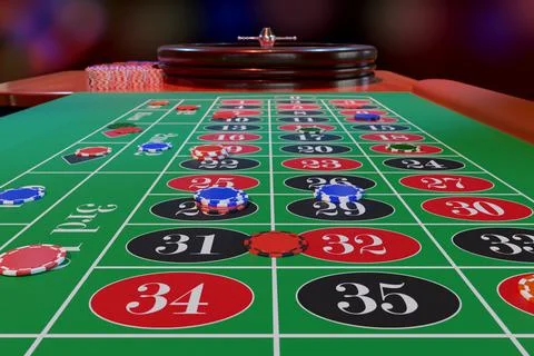 Chips on a casino roulette table. Selective focus. 3d illustration. Stock Illustration
