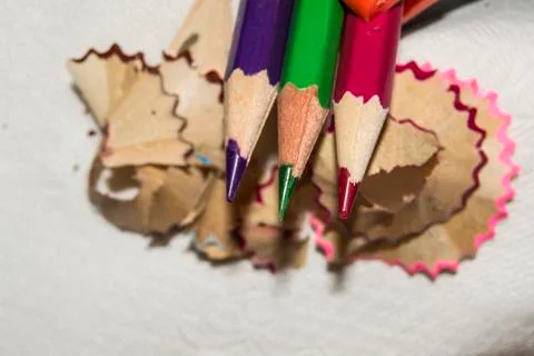 Chips of colored pencil Stock Photos