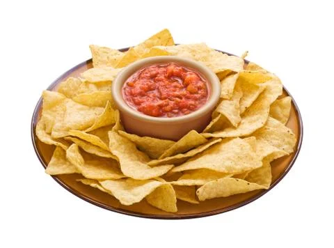 Chips &amp; dip isolated with a clipping path Stock Photos
