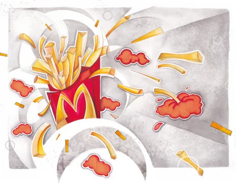 Chips explosion - Handrawing illustration with chips, street art, grunge effe Stock Illustration