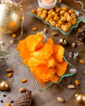 Chips with fried dushbara Stock Photos