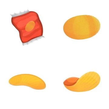 Chips icons set cartoon vector. Ripple potato chips Illustrazione stock
