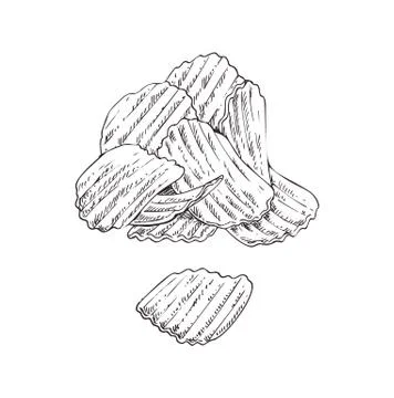 Chips Pile Isolated on White Background Poster Stock Illustration