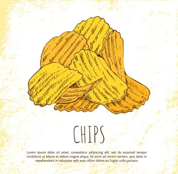 Chips Pile Isolated on White Background Banner Stock Illustration