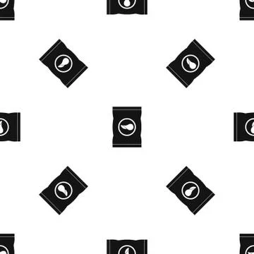Chips plastic bag pattern seamless black Stock Illustration