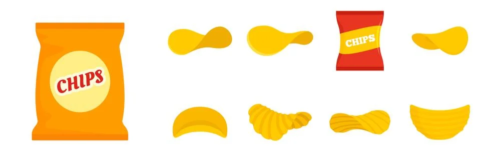 Chips potato icon set, flat style Stock Illustration
