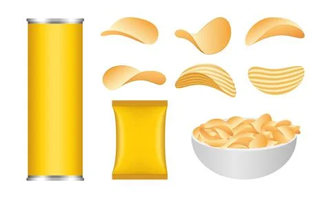 Chips potato icons set, realistic style Illustrazione stock