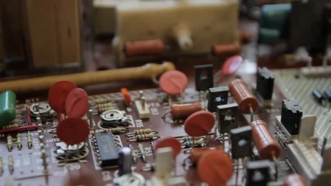 Chips radio components mounted on a Board Video stock 85325923