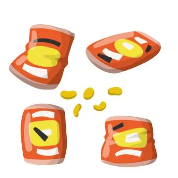 Chips in red and yellow packaging. Set of different snacks. Stock Illustration
