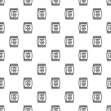 Chips snack bag outline seamless pattern background Stock Illustration