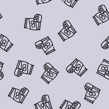Chips snack line vector seamless pattern Stock Illustration