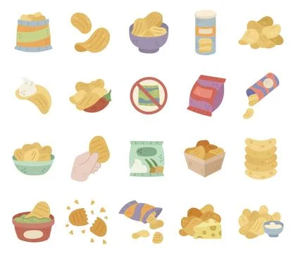 Chips snack set in scandinavian style Stock Illustration