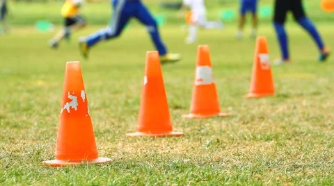 Chips on the soccer field and training children Stock-Footage 55789142