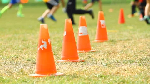 Chips on a soccer field and training children Video stock 68816449