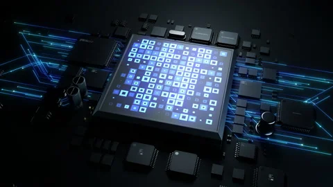 Chip's spectacular appearance on the surface with the effect of a computation Stock Footage 228850105