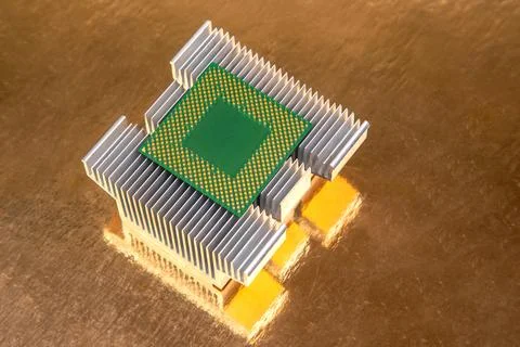 Chipset and heatsink for computer. electronic component of computer technol.. Stock Photos