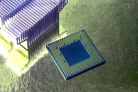 Chipset and heatsink for computer. electronic component of computer technol.. Stock Photos