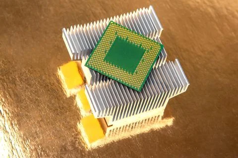 Chipset and heatsink for computer. electronic component of computer technol.. Stock Photos