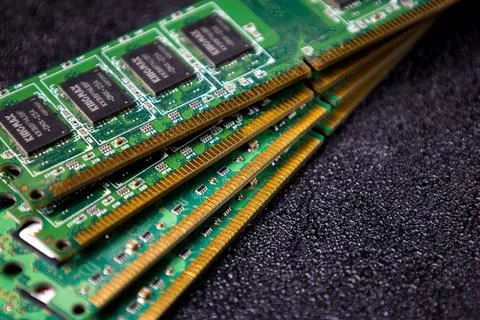Chipset assembly on computer memory cards ready for installation in technology Stock Photos