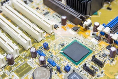 Chipset on mainboard pc, computer micro circuit board Foto stock