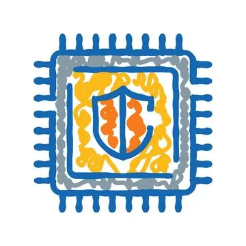 Chipset processor protecting data against cyber threats doodle Stock Illustration