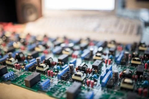 Chipset on table with computer Stock Photos