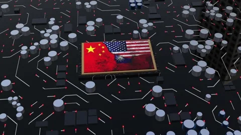 Chipset War on a circuit board Animation, Taiwan, china, america Vídeos de archivo 309340782
