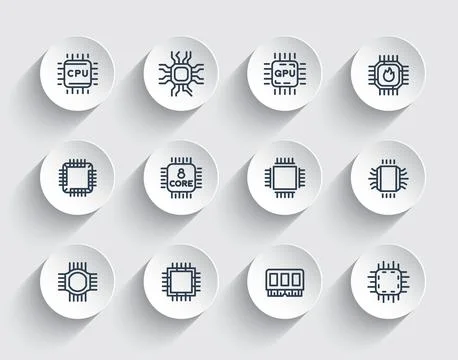 Chipsets line icons, cpu, microchip, processor, microcircuit Stock Illustration