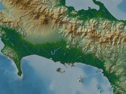 Chiriqui, Panama. Colored elevation map with lakes and rivers Stock Illustration