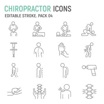 Chiropractor line icon set Illustrazione stock