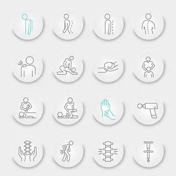 Chiropractor line icon set Stock Illustration