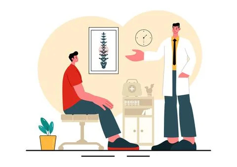 Chiropractor Vector Illustration of a Patient Undergoing Physiotherapy Reha.. Stock Illustration