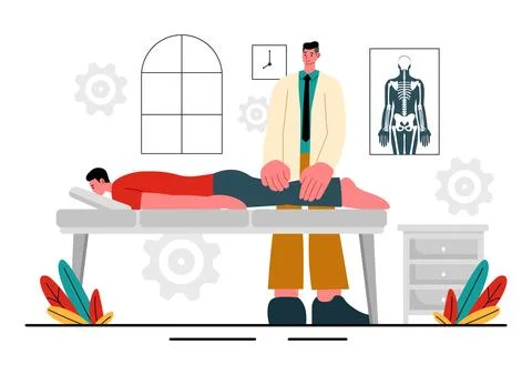 Chiropractor Vector Illustration of a Patient Undergoing Physiotherapy Reha.. Stock Illustration