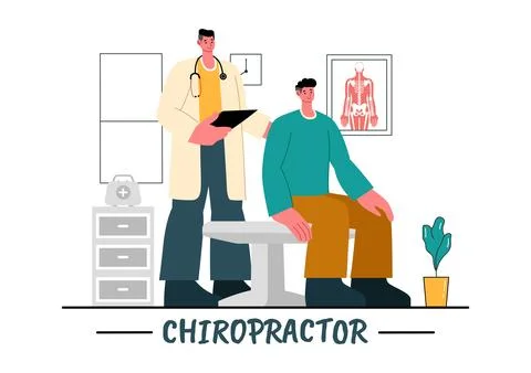 Chiropractor Vector Illustration of a Patient Undergoing Physiotherapy Reha.. Stock Illustration