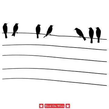 Chirping Charms Enthralling Birds on Wire Silhouettes Stock Illustration