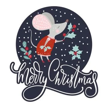 Chirstmas vector cartoon mouse in a flat style. Stock Illustration