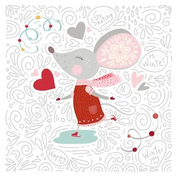 Chirstmas vector cartoon mouse in a flat style. Stock Illustration