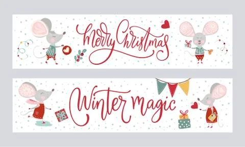 Chirstmas vector cartoon mouse in a flat style. Stock Illustration