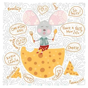 Chirstmas vector cartoon mouse in a flat style. Stock Illustration