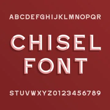 Chisel Alphabet Vector Font. Type letters and numbers. Stock Illustration