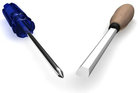 Chisel and screw-driver on a white background Stock Illustration