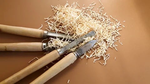Chisel and wood in process Stock Footage 313821164
