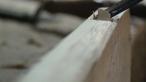 Chisel detail of a carpenter Stockbeeldmateriaal 97453792