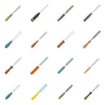 Chisel icons set flat isolated Stock Illustration