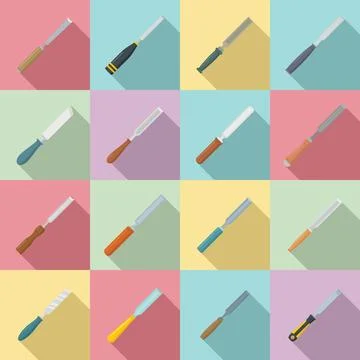 Chisel icons set, flat style Stock Illustration